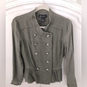 INC Olive Green Linen Military Style Jacket Small